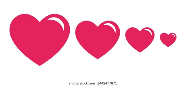 Color Heart vector icons. Set of heartbeat icon on white background.  Set of red love symbols. Vector illustration.