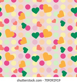 Color hearts background. Girls vector seamless pattern.