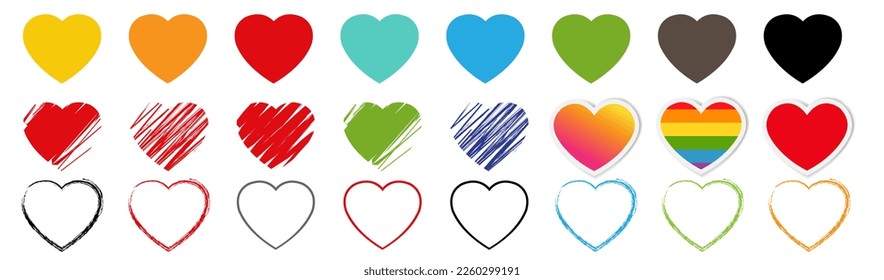 Corazones de color Gran Conjunto Aislado Con Malla Gradiente, Ilustración Vectorial