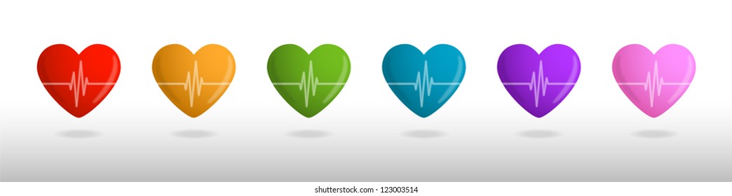 Color hearts with cardiogram, Valentines card