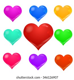 Color hearts on white background