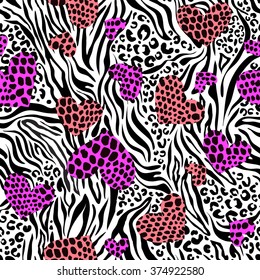 color hearts over zebra leo print ~ seamless background