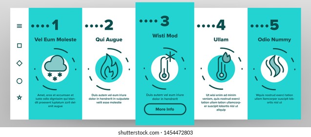 Color Heating And Cooling System Vector Onboarding Mobile App Page Screen. Heating And Cooling Air Conditioning Outline. Temperature Control Equipment. Radiator, Fan, Thermometer Contour Illustrations
