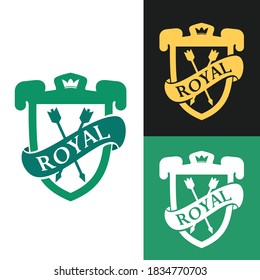 Emblemas herálicos de color aislados sobre fondo blanco. Plantilla para escudos de insignias con estilo de caricatura minimalista. Conjunto de ilustraciones vectoriales premium brillantes.