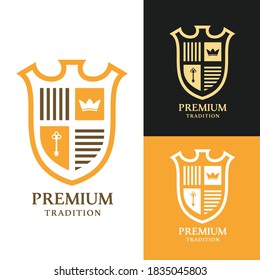 Color heraldic emblems isolated on white background. Template for shields badges in minimalistic cartoon style. Set of bright premium vintage vector illustration.