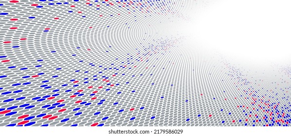 Color hexagons pattern in 3D perspective vector abstract background, multimedia internet information theme, wave stream of science technology or business blank template for ads.