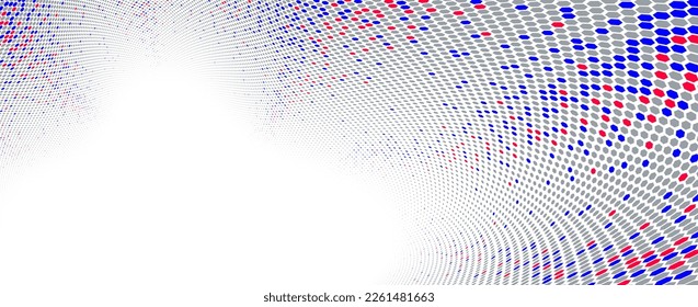 Color hexagons pattern in 3D perspective vector abstract background, multimedia internet information theme, wave stream of science technology or business blank template for ads.