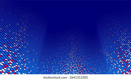 Color hexagons pattern in 3D perspective vector abstract background, multimedia internet information theme, wave stream of science technology or business blank template for ads.
