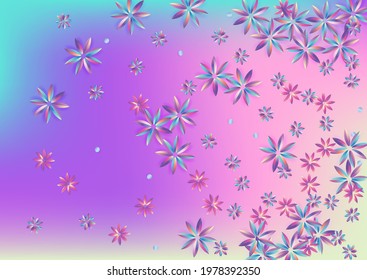 Color Hibiscus Fun Blue Background. Holographic Flower Pattern. Abstract Light Template. Rainbow Petal Minimal Design.