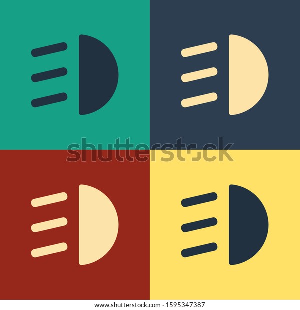 Color High beam icon\
isolated on color background. Car headlight. Vintage style drawing.\
Vector Illustration