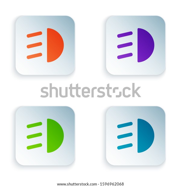 Color High\
beam icon isolated on white background. Car headlight. Set icons in\
square buttons. Vector\
Illustration