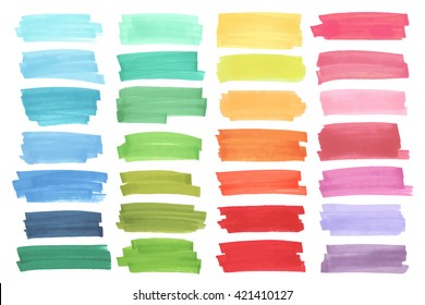Color  highlight  stripes, banners drawn with japan markers. Stylish  highlight  elements for design. Vector  highlight  marker stroke, spots bright color