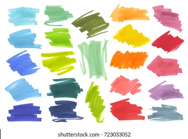 Color highlight stripes, banners drawn with japan markers. Stylish highlight elements for design. Vector highlight marker stroke, spots bright color