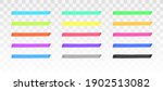 Color highlighter lines set isolated on transparent background. Red, yellow, pink, green, blue, purple, gray, black marker pen highlight underline strokes. Vector hand drawn graphic stylish element
