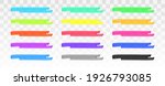 Color highlighter lines set isolated on transparent background. Red, yellow, pink, green, blue, purple, gray, black marker pen highlight underline strokes. Vector hand drawn graphic stylish element