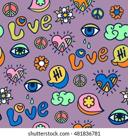 color hippie doodle vector seamless pattern