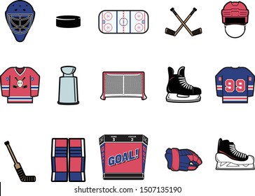 Color Hockey Vector Icon Set