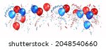Color holiday balloons in traditional colors - red, white, blue. Holiday balloons set on transparent banner.