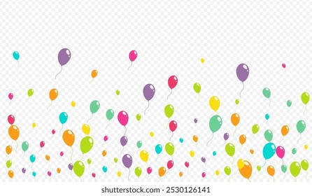 Color Holiday Baloon Vector Transparent Background. Birthday Inflatable Ball Pattern. Cute Surprise Cover. Cartoon Happy Ballon Texture.