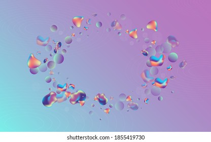 Color Holography Trendy Vector Blue Background. Modern 3d Layout. Neon Art Bubbles Design. Iridescent Party Pattern.