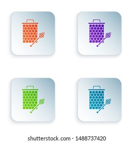 Color Honeycomb with honey dipper stickicon isolated on white background. Honey ladle. Honey cells symbol. Sweet natural food. Set icons in colorful square buttons. Vector Illustration