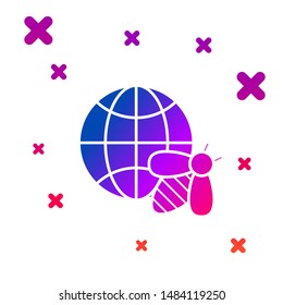 Color Honeycomb map of the world and bee icon isolated on white background. World bee day. Concept ecological event. Gradient random dynamic shapes. Vector Illustration