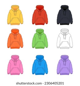 Color hoodies set illustration on white background