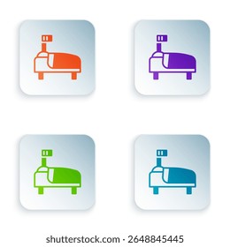 Color Hospital bed icon isolated on white background. Set colorful icons in square buttons. Vector
