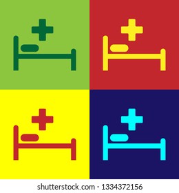 Color Hospital Bed with Medical symbol of the Emergency - Star of Life icon isolated on color backgrounds. Flat design. Vector Illustration