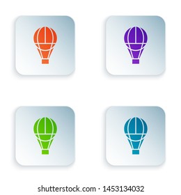 Color Hot air balloon icon isolated on white background. Air transport for travel. Set icons in colorful square buttons. Vector Illustration