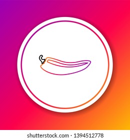 Color Hot chili pepper pod line icon isolated on color background. Design for grocery, culinary products, seasoning and spice package, cooking book. Circle white button. Vector Illustration