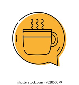 color hot coffee cup inside chat bubble
