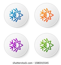 Color Hot and cold symbol. Sun and snowflake icon isolated on white background. Winter and summer symbol. Set icons in circle buttons. Vector Illustration
