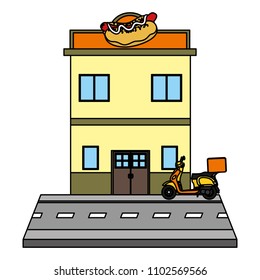 color hot dog store with delivery motorcycle service
