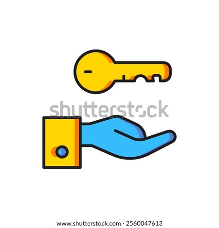 Color Hotel door lock key icon isolated on white background. Flat filled outline style with shadow. Vector