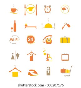 Color Hotel icons set. All elements are isolated on white background. Vector Hotel icons set. Color service icons set. Hotel service sign set.