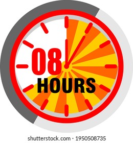 Color hour icon. Timer 8 hours. Illustration timer hour, clock watch time deadline. Work time effect or delivery service time