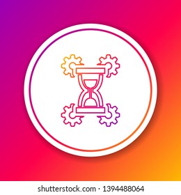 Color Hourglass and gear line icon isolated on color background. Time Management symbol. Clock and gear icon. Productivity symbol. Circle white button. Vector Illustration