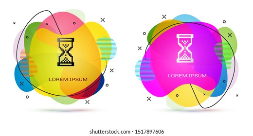 Color Hourglass pixel with flowing sand icon isolated on white background. Sand clock sign. Business and time management concept. Abstract banner with liquid shapes. Vector Illustration