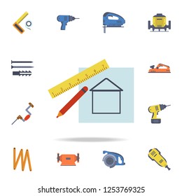 color house drawing and ruler icon. Detailed set of color construction tools. Premium graphic design. One of the collection icons for websites, web design, mobile app