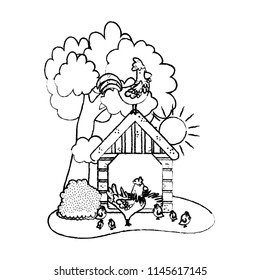 color house farm with sheeps animals and tree