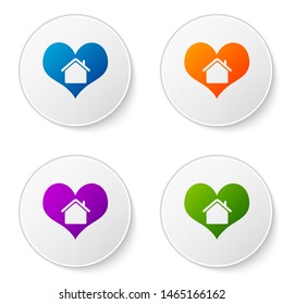 Color House with heart shape icon isolated on white background. Love home symbol. Family, real estate and realty. Set icons in circle buttons. Vector Illustration