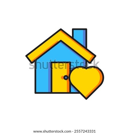 Color House with heart shape icon isolated on white background. Love home symbol. Family, real estate and realty. Flat filled outline style with shadow. Vector