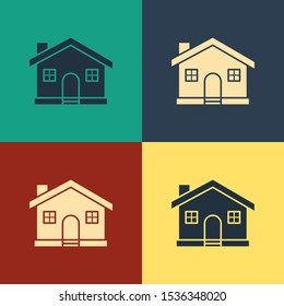 Color House icon isolated on color background. Home symbol. Vintage style drawing. Vector Illustration