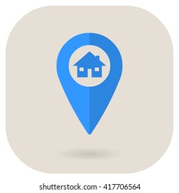Color House locator internet Icon.
Vector illustration of a locator with house flat Icon.
Buying or searching for a new home web icon.