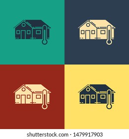 Color House temperature icon isolated on color background. Thermometer icon. Vintage style drawing. Vector Illustration Color House temperature icon isolated on color background. Thermometer icon. Vintage style drawing. Vector Illustration