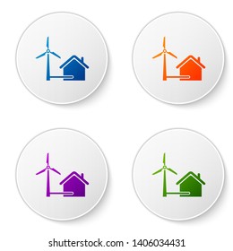 Color House with wind turbine for electric energy generation icon isolated on white background. Eco-friendly house. Environmental Protection. Set icons in circle buttons. Vector Illustration