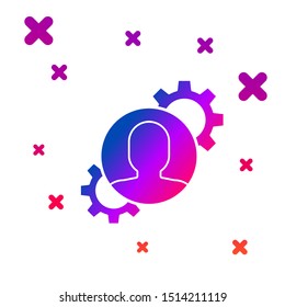 Color Human with gear inside icon isolated on white background. Artificial intelligence. Thinking brain sign. Symbol work of brain. Gradient random dynamic shapes. Vector Illustration