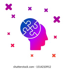 Color Human head puzzles strategy icon isolated on white background. Thinking brain sign. Symbol work of brain. Gradient random dynamic shapes. Vector Illustration