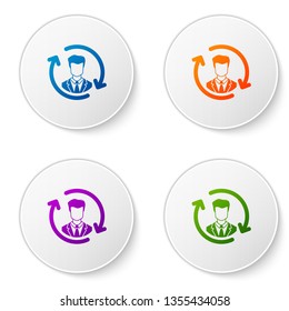 Color Human resources icon isolated on white background. Concept of human resources management, professional staff research, head hunter job. Set color icon in circle buttons. Vector Illustration
